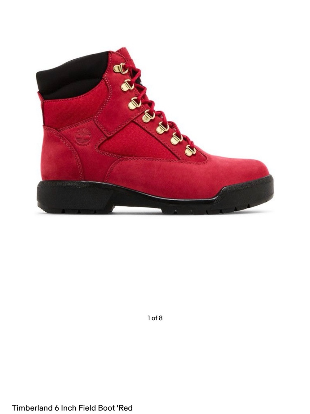 Timberland Kids Red Lace-Up Field Boot with Black Collar